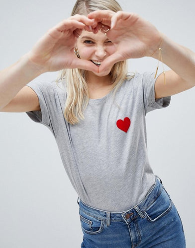 New Look T-shirt Flocked Heart Short Sleeve